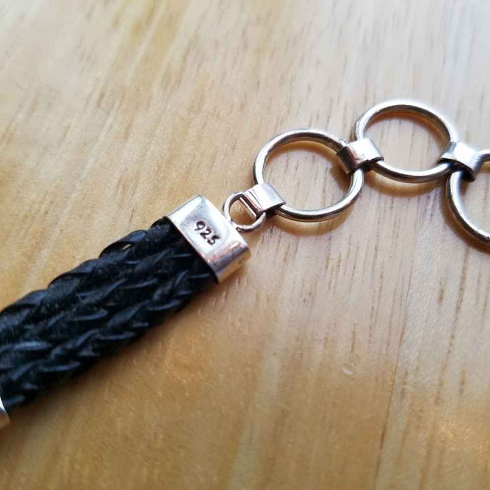 Stunning Statement Handmade Seashell Leather & 925 Silver Bracelet Adjustable - Picture 5 of 6